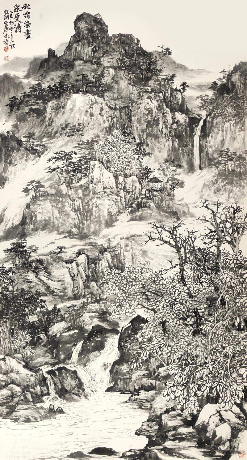 　　《秋霜染冬泉更清》　180×97cm　郑元吉