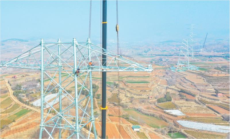　　全媒体记者　刘成　报道
　　3月12日，在烟威特高压6S095铁塔施工现场，吊装组立作业顺利展开。该铁塔是烟威特高压工程的关键节点，位于日照市境内。
　　烟威特高压工程作为山东省重点能源项目，备受关注。国网日照供电公司积极承担工程属地协调任务，创新实施“三以三借”协调模式，提前两个月完成基础施工民事协调，协调进度全线领先。
